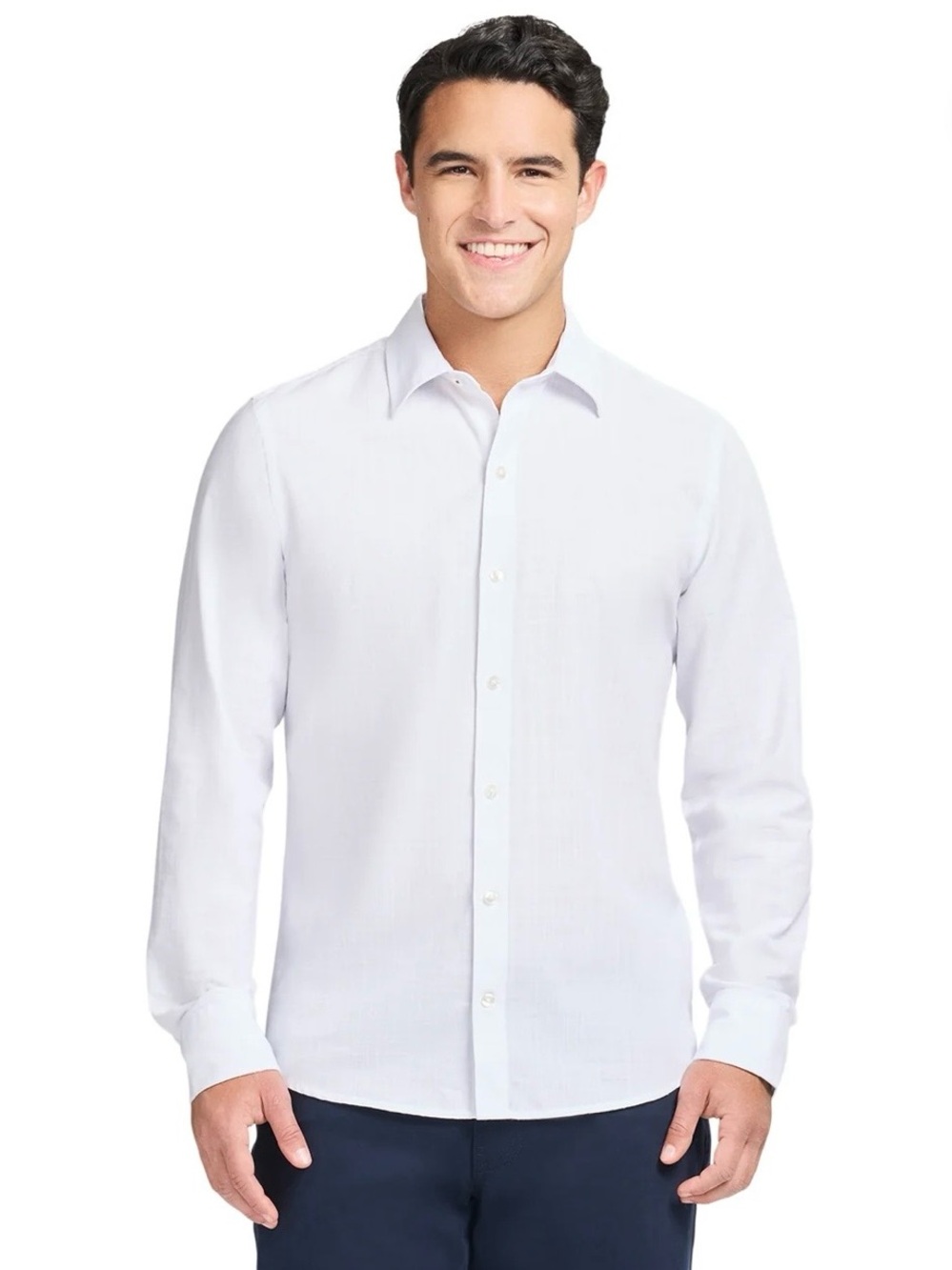 Izod White Men's Long-Sleeve Dress Shirt with Spread Collar